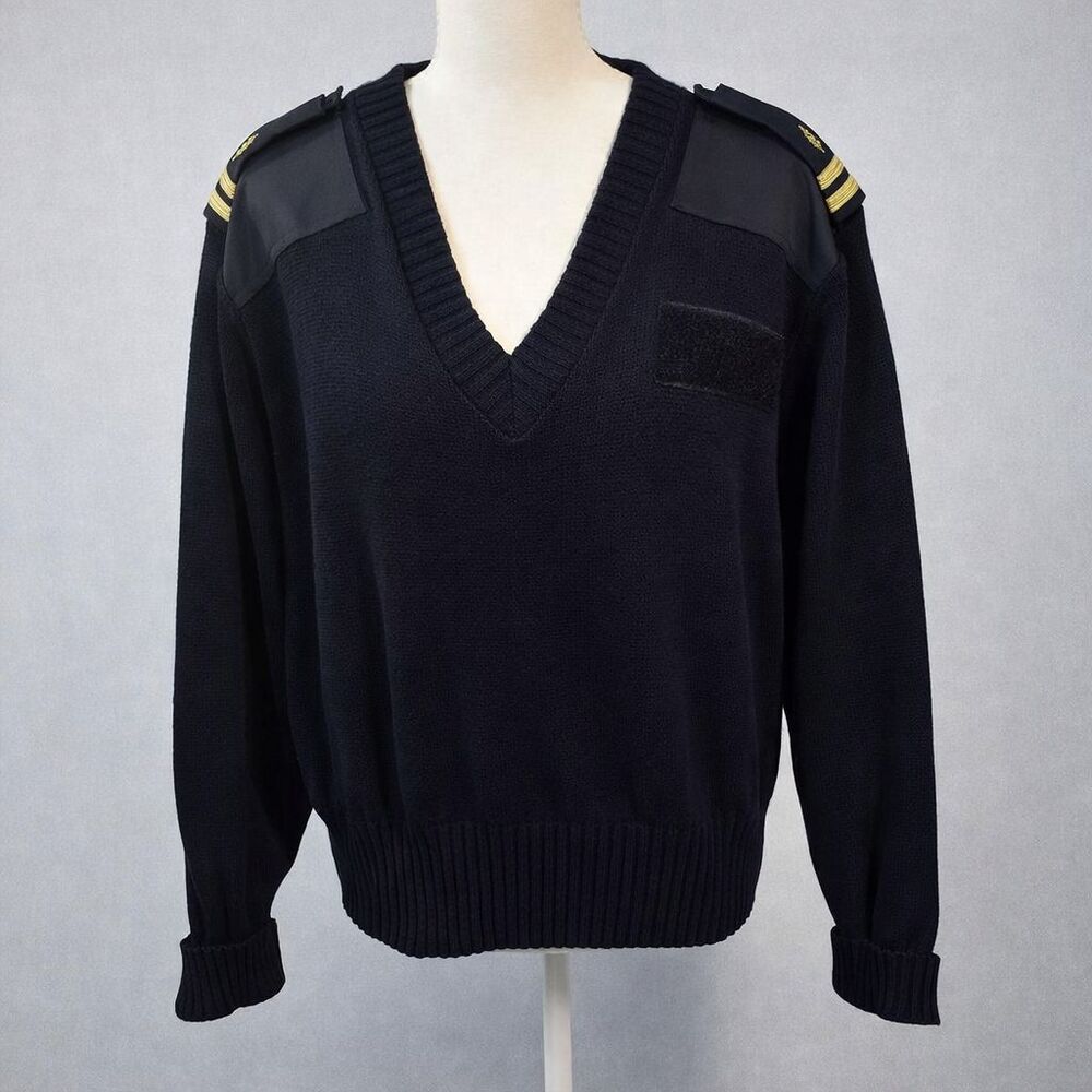 Vintage USN‎ Navy Pullover Sweater Black L Dark Academia Minimalist Military Top